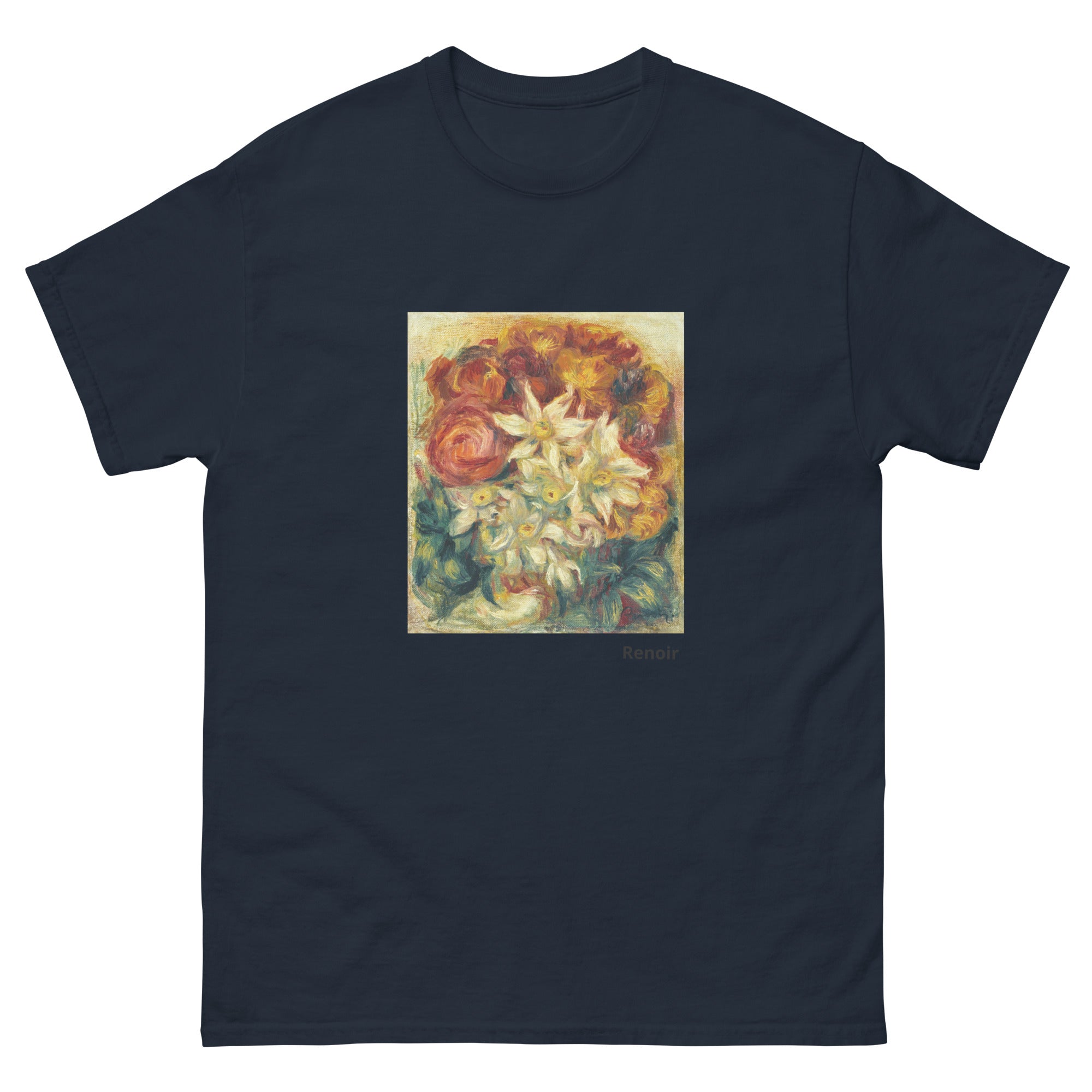 Unisex classic tee featuring Renoir's impressionist bouquet of narcissi and roses in bloom