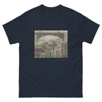 Unisex classic tee featuring Monet's impressionist painting of workers unloading coal from barges