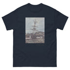 Unisex classic tee featuring Monet's impressionist painting of a stranded boat at Fécamp
