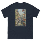 Unisex classic tee featuring Monet's lively impressionist painting of Rue Montorgueil in Paris