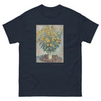 Unisex classic tee featuring Monet's impressionist painting of Jerusalem artichoke flowers in bloom