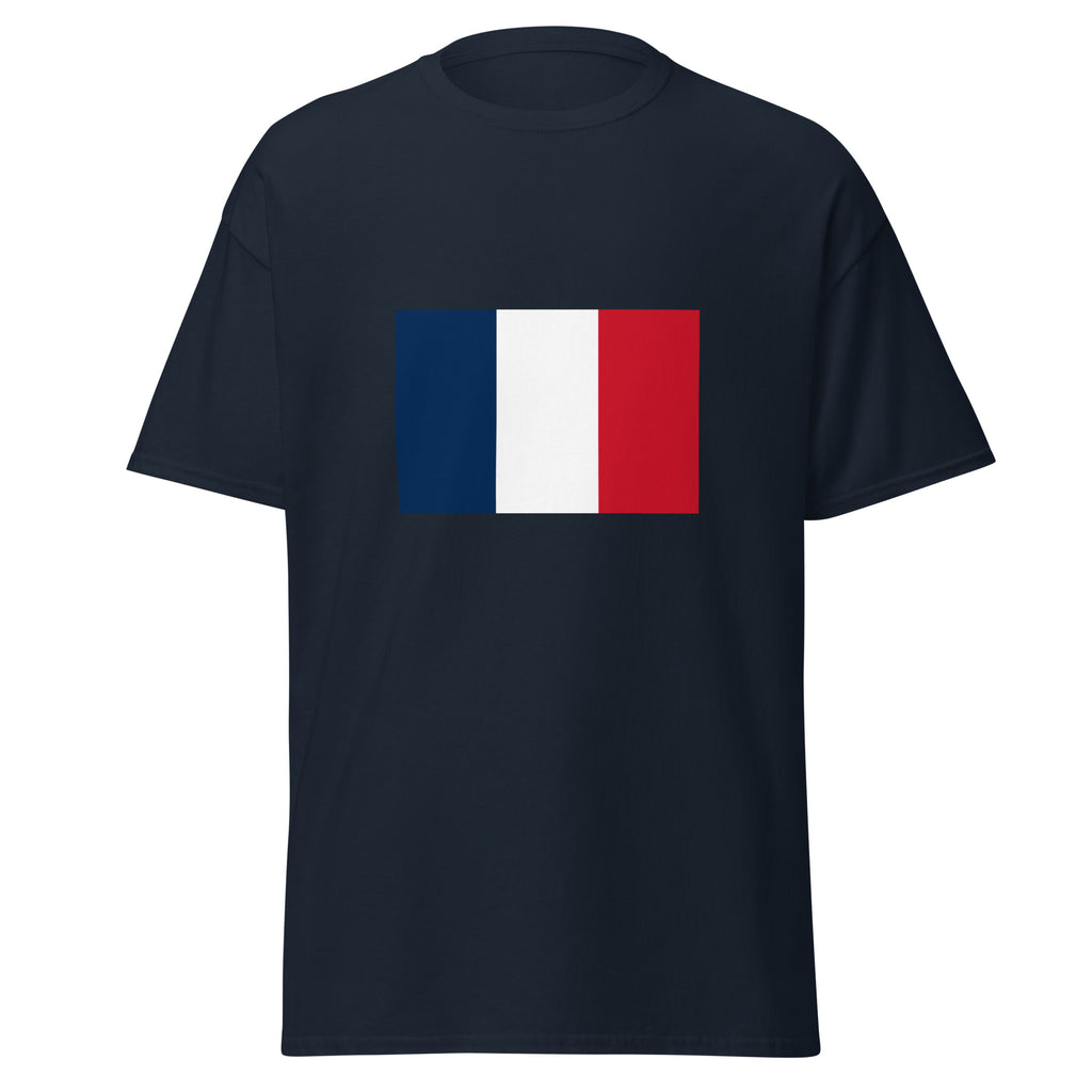 Unisex heather gray t-shirt featuring French flag design printed across the front chest
