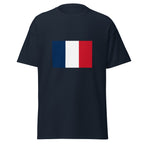 Unisex heather gray t-shirt featuring French flag design printed across the front chest