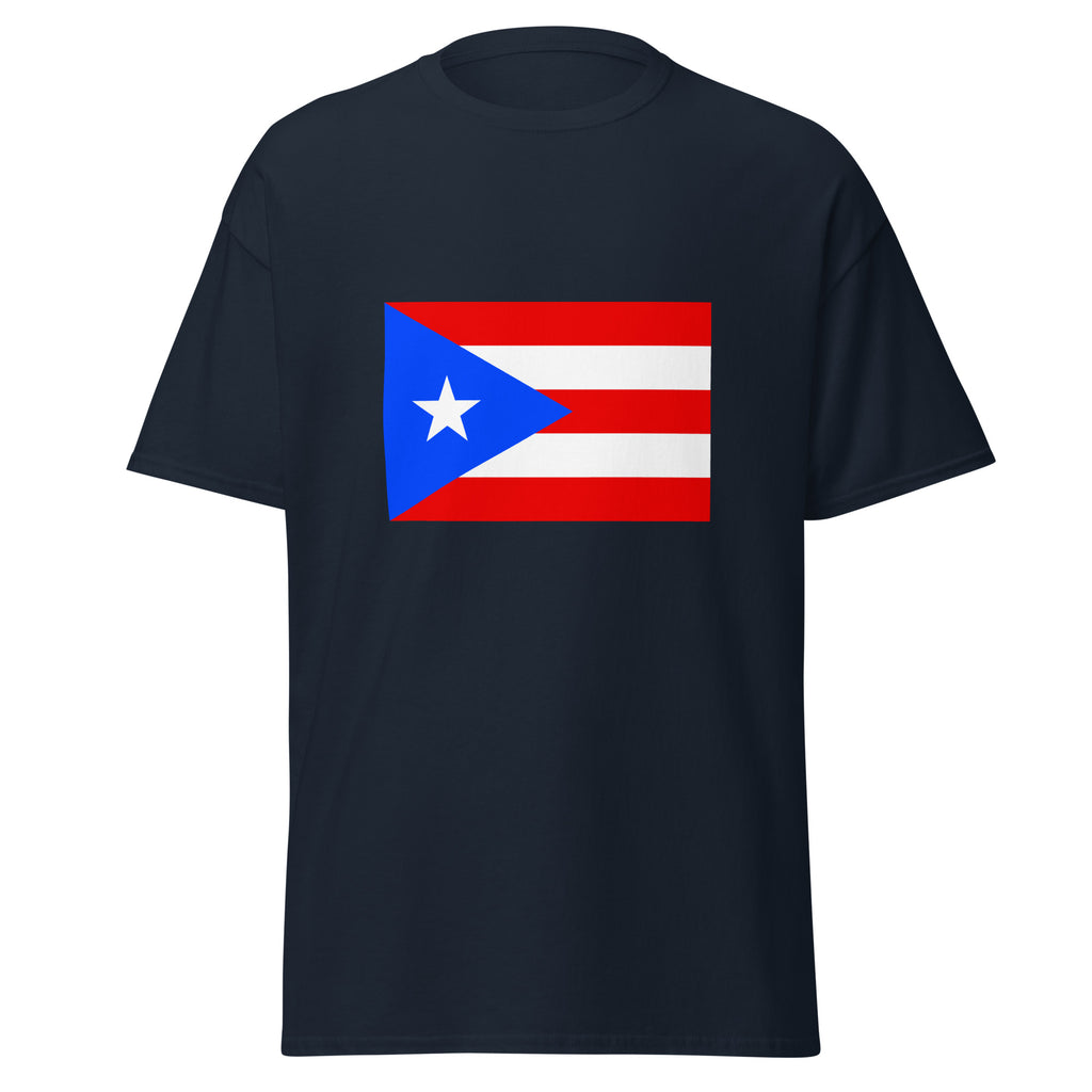 Unisex heather gray t-shirt featuring Puerto Rican flag design printed across the front chest