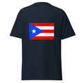 Unisex heather gray t-shirt featuring Puerto Rican flag design printed across the front chest