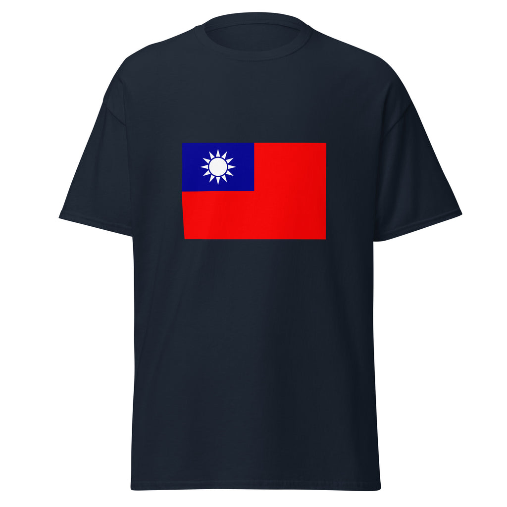Unisex heather gray t-shirt featuring Taiwanese flag design printed across the front chest