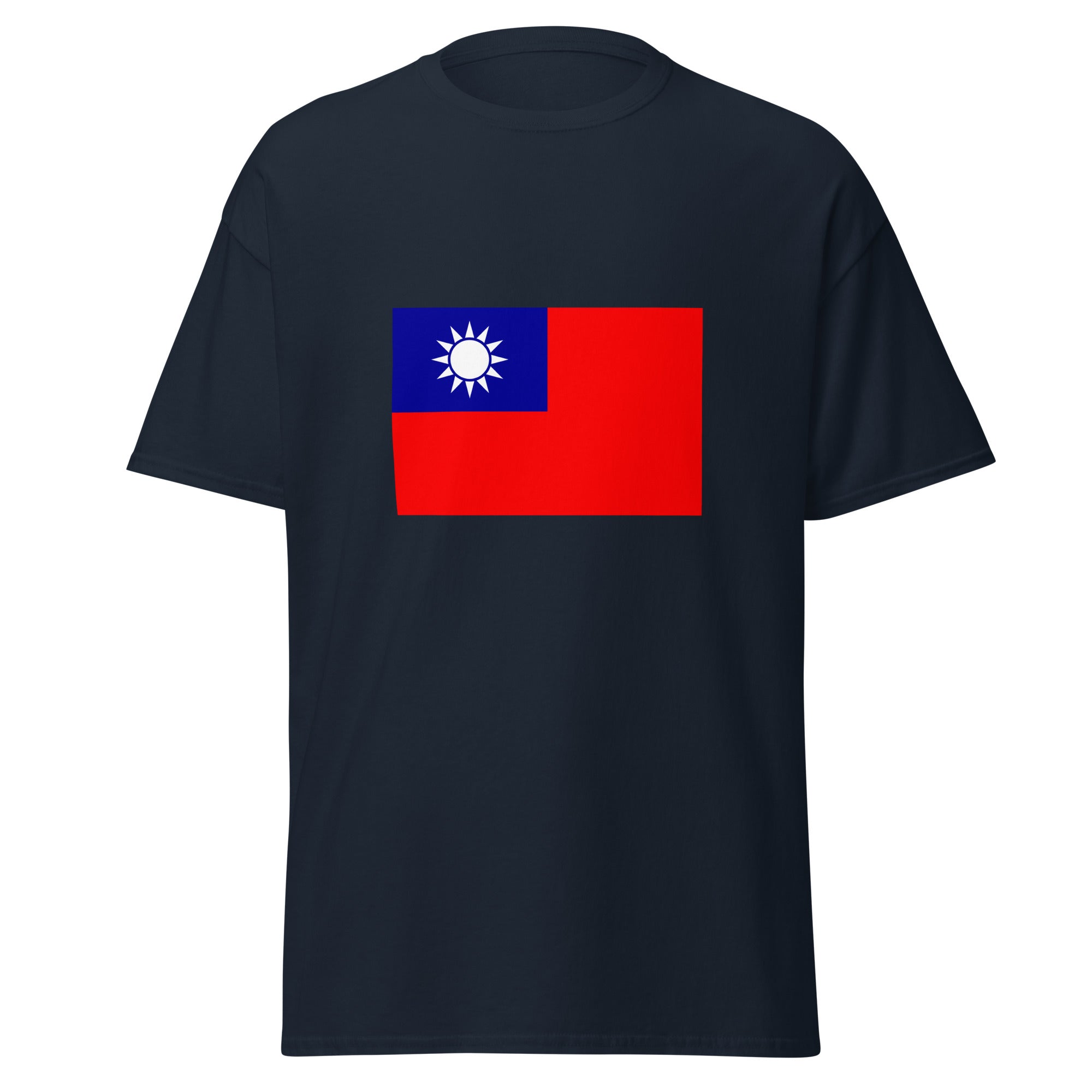 Unisex heather gray t-shirt featuring Taiwanese flag design printed across the front chest