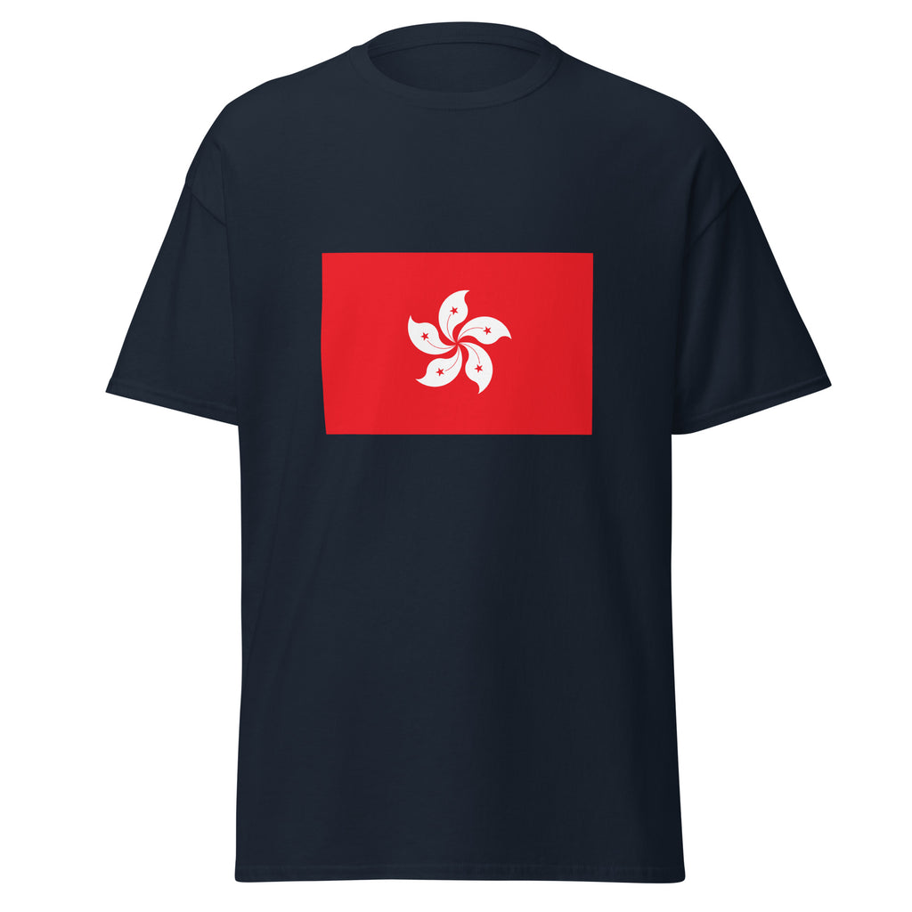 Unisex heather gray t-shirt featuring Hong Kong flag design printed across the front chest