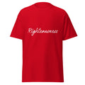 Unisex t-shirt printed with ‘Righteousness’, a Christian virtue design, shown in Red, front view, sizes S–5XL