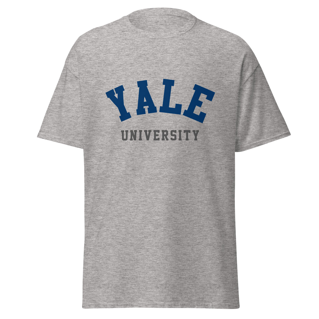 Unisex charcoal t-shirt featuring Yale University logo printed across the front chest