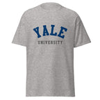 Unisex charcoal t-shirt featuring Yale University logo printed across the front chest