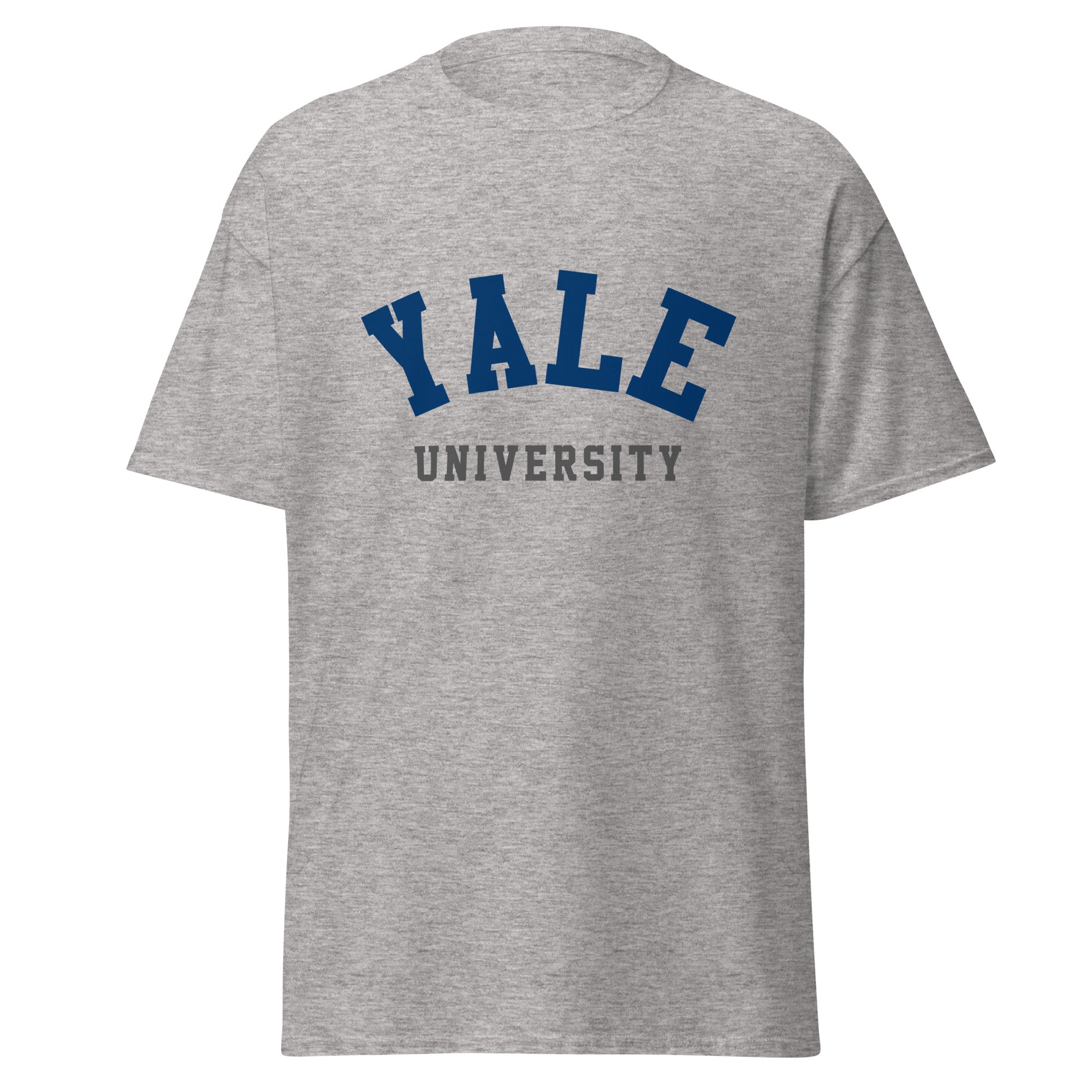Unisex charcoal t-shirt featuring Yale University logo printed across the front chest