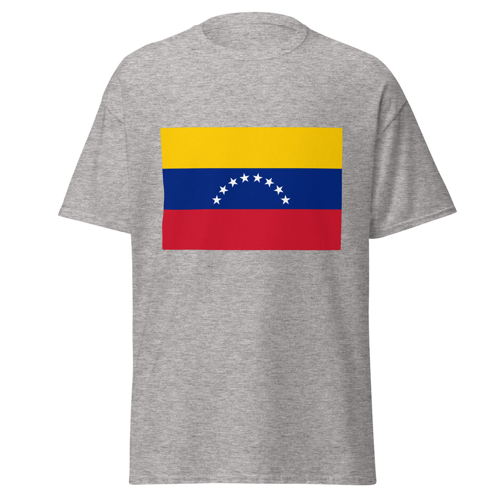 Unisex navy blue t-shirt featuring Venezuelan flag design printed across the front chest