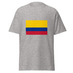 Unisex navy blue t-shirt featuring Colombian flag design printed across the front chest
