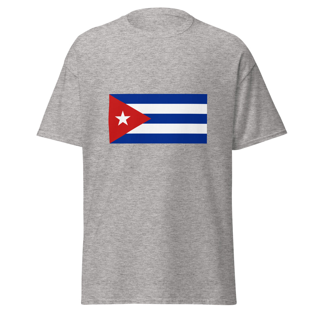 Unisex navy blue t-shirt featuring Cuban flag design printed across the front chest