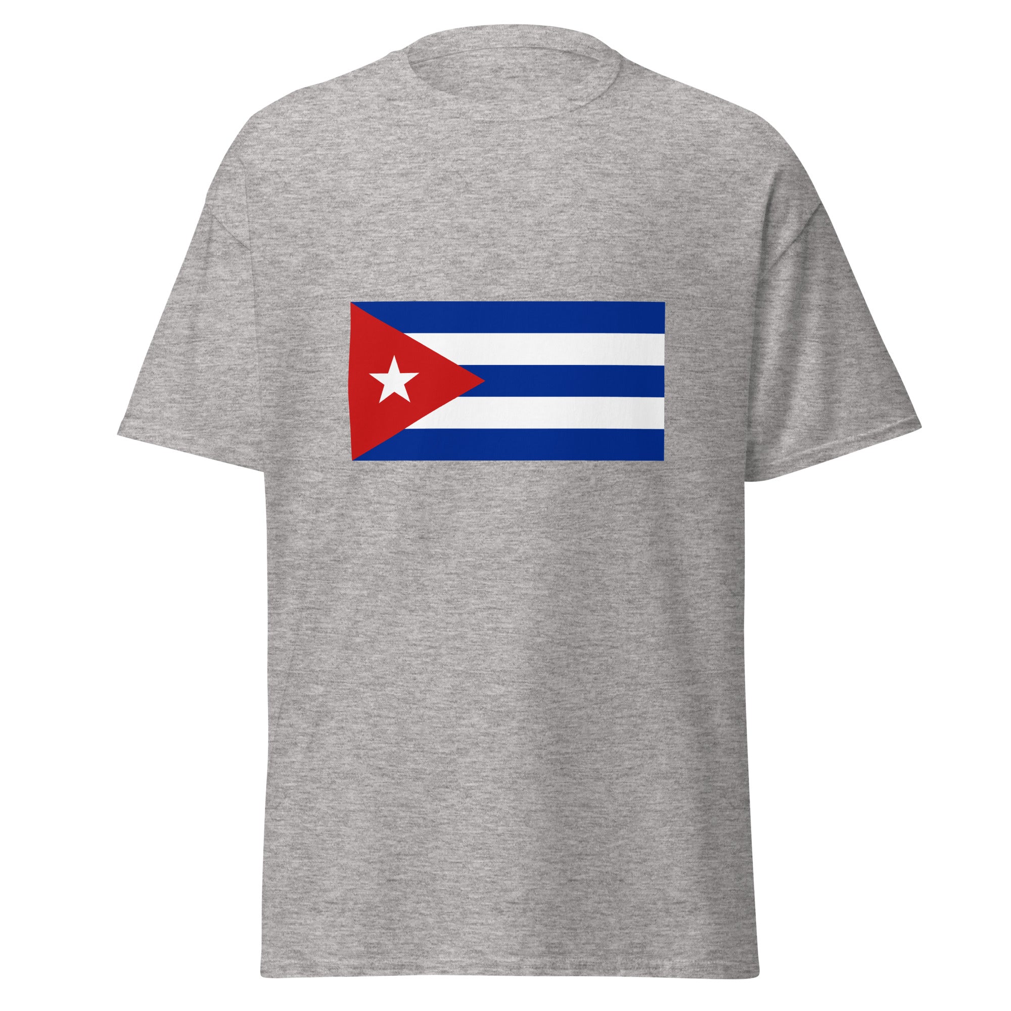 Unisex navy blue t-shirt featuring Cuban flag design printed across the front chest