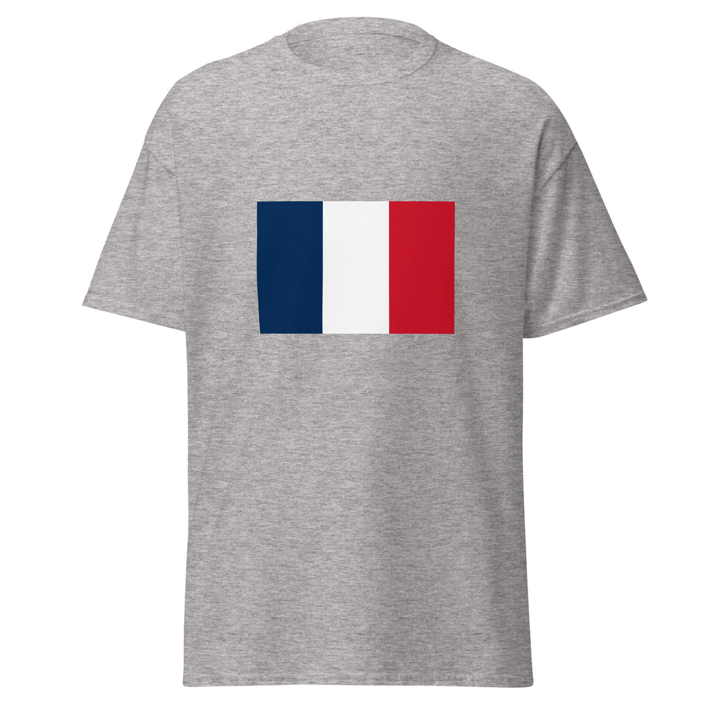 Unisex black t-shirt featuring French flag design printed across the front chest