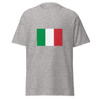 Unisex black t-shirt featuring Italian flag design printed across the front chest