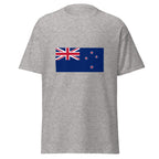 Unisex navy blue t-shirt featuring New Zealand flag design printed across the front chest