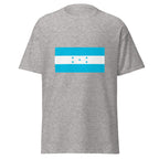 Unisex navy blue t-shirt featuring Honduran flag design printed across the front chest