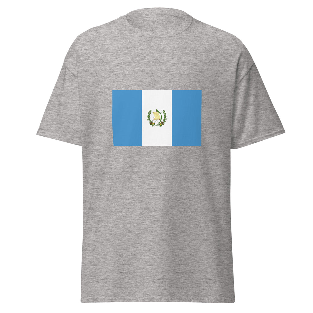 Unisex navy blue t-shirt featuring Guatemalan flag design printed across the front chest