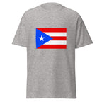 Unisex navy blue t-shirt featuring Puerto Rican flag design printed across the front chest