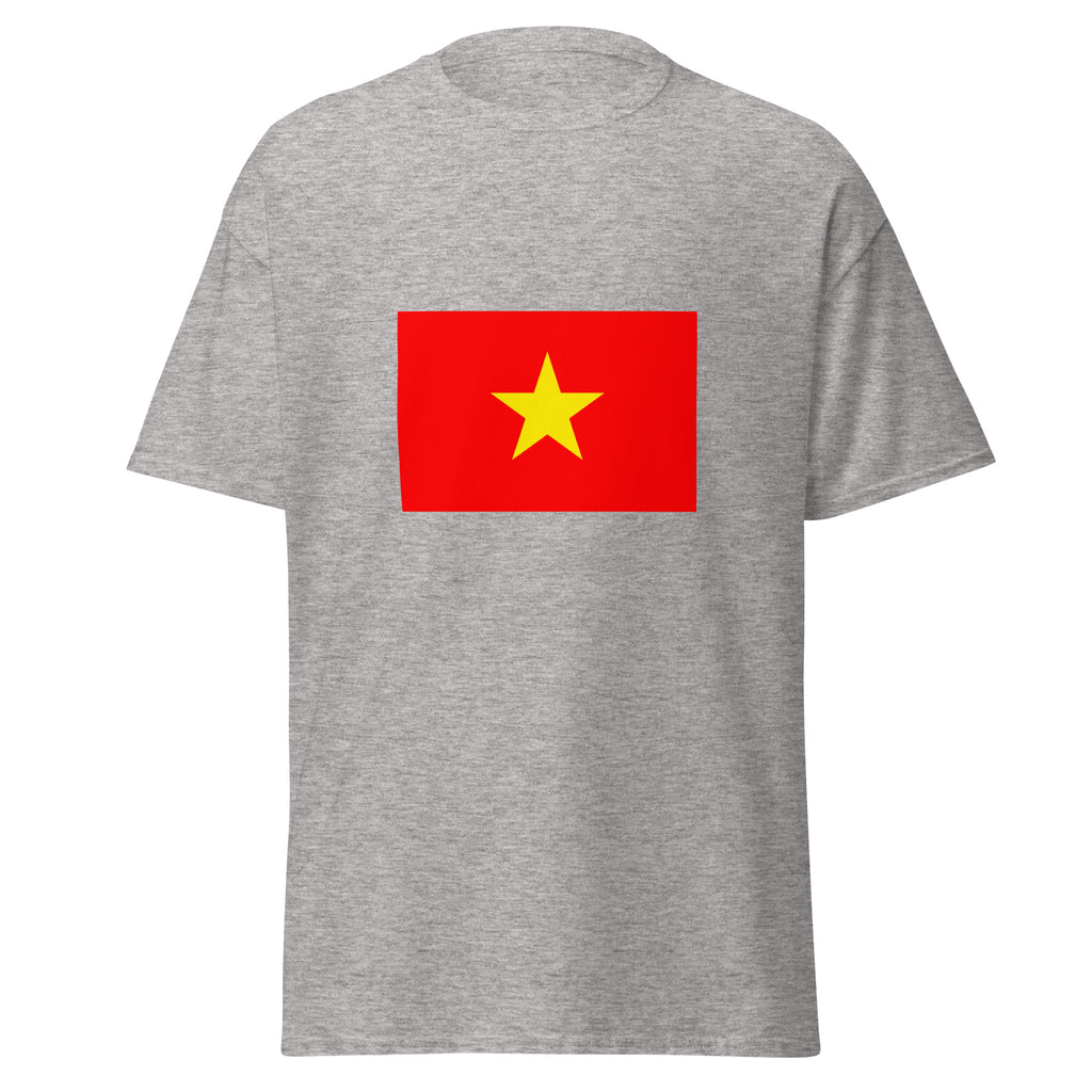Unisex heather gray t-shirt featuring Vietnamese flag design printed across the front chest