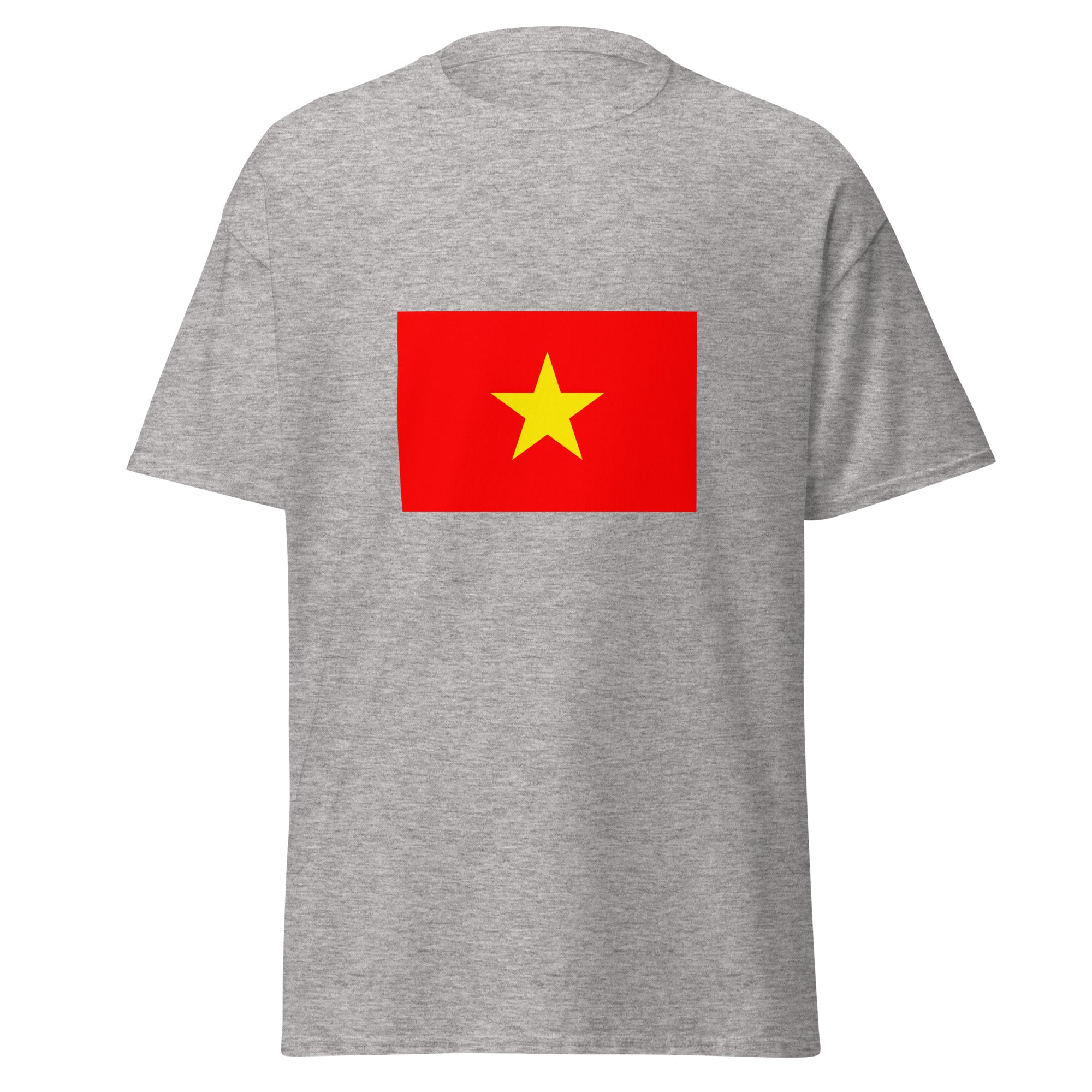 Unisex heather gray t-shirt featuring Vietnamese flag design printed across the front chest