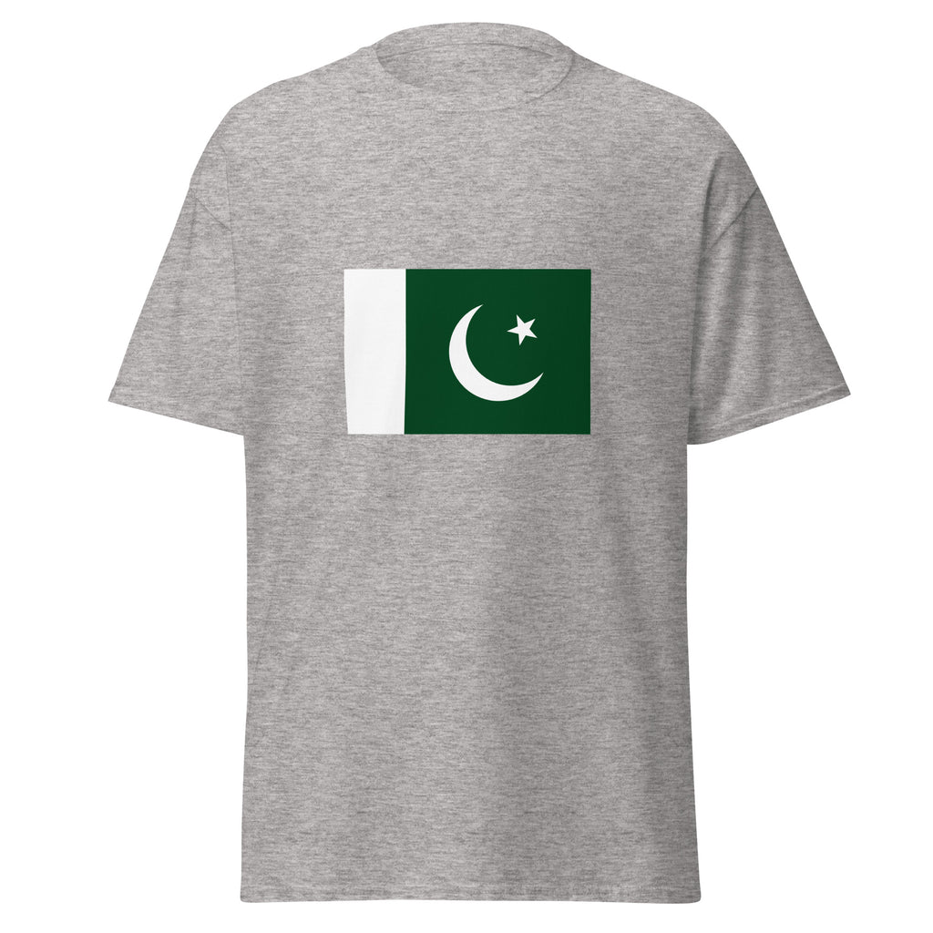 Unisex heather gray t-shirt featuring Pakistani flag design printed across the front chest