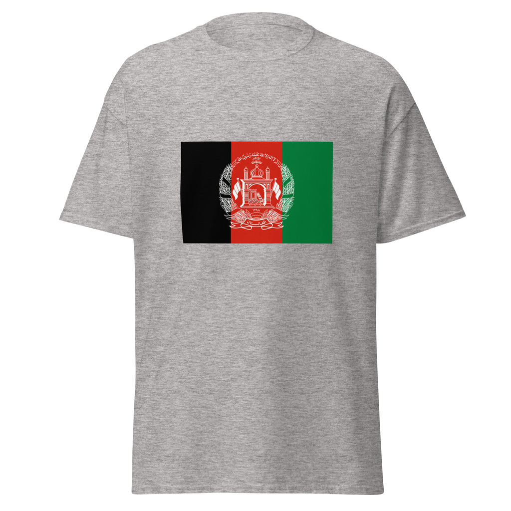 Unisex navy blue t-shirt featuring Afghan flag design printed across the front chest
