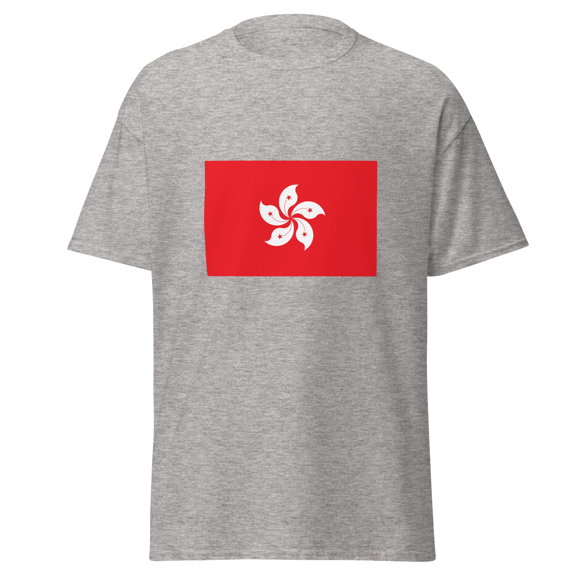 Unisex navy blue t-shirt featuring Hong Kong flag design printed across the front chest