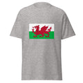 Unisex heather gray t-shirt featuring Welsh flag design printed across the front chest