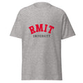 Unisex heather gray t-shirt featuring RMIT University logo printed across the front chest