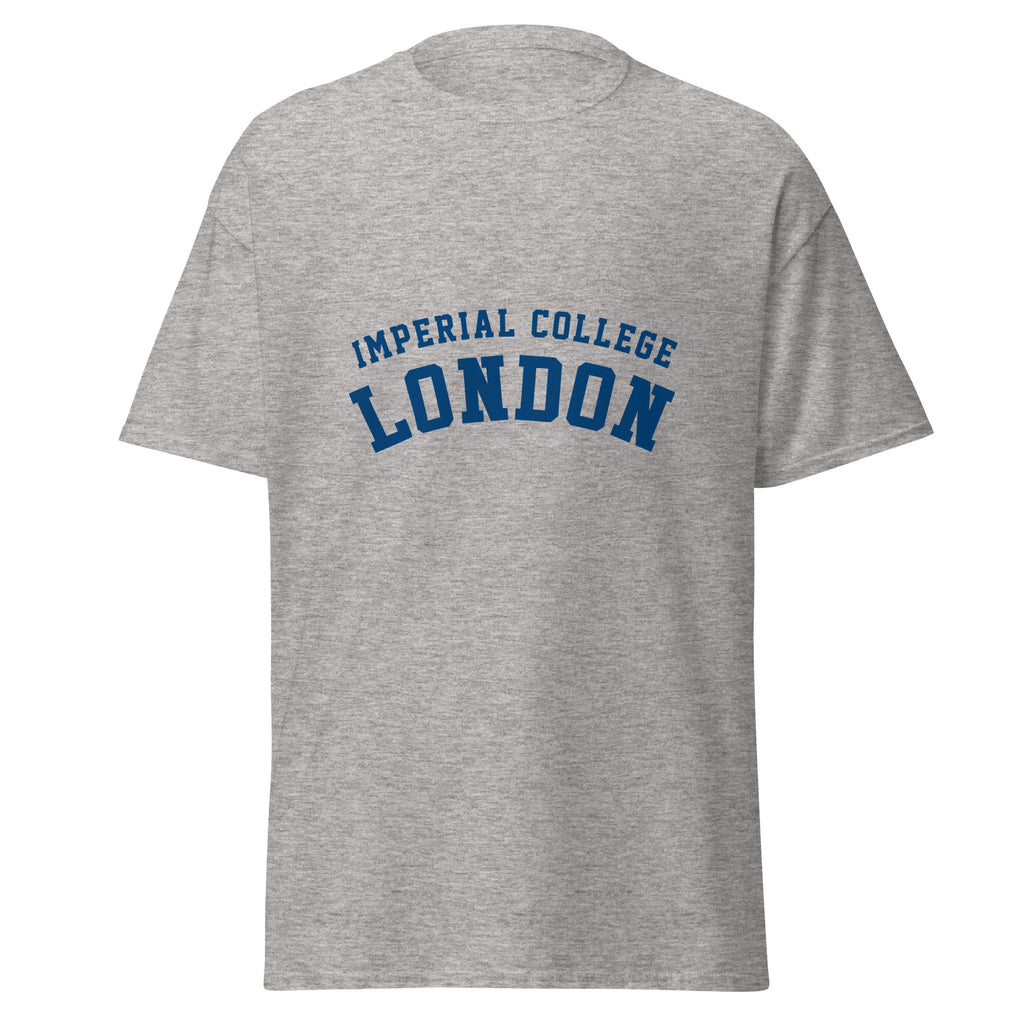 Unisex heather gray t-shirt featuring Imperial College London logo printed across the front chest