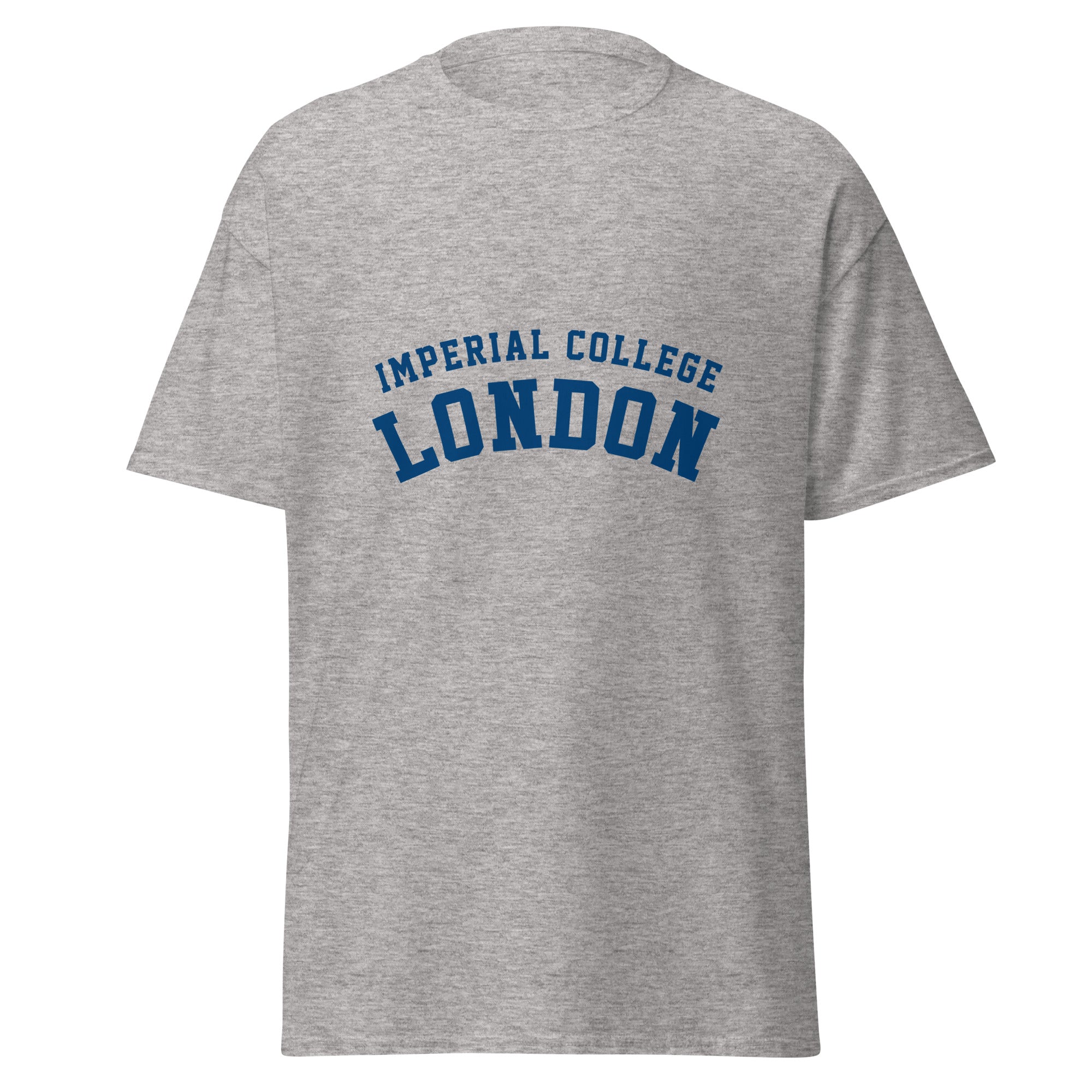 Unisex heather gray t-shirt featuring Imperial College London logo printed across the front chest