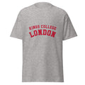 Unisex heather gray t-shirt featuring King's College London logo printed across the front chest
