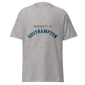 Unisex heather gray t-shirt featuring University of Southampton logo printed across the front chest
