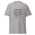 Unisex heather gray t-shirt with Ecclesiastes 3:1 Bible verse printed in black text on front