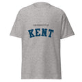 Unisex heather gray t-shirt featuring University of Kent logo printed across the front chest