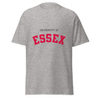 Unisex heather gray t-shirt featuring University of Essex logo printed across the front chest