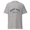 Unisex heather gray t-shirt featuring Heriot-Watt University logo printed across the front chest