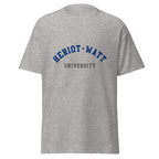 Unisex heather gray t-shirt featuring Heriot-Watt University logo printed across the front chest