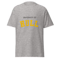 Unisex heather gray t-shirt featuring University of Hull logo printed across the front chest