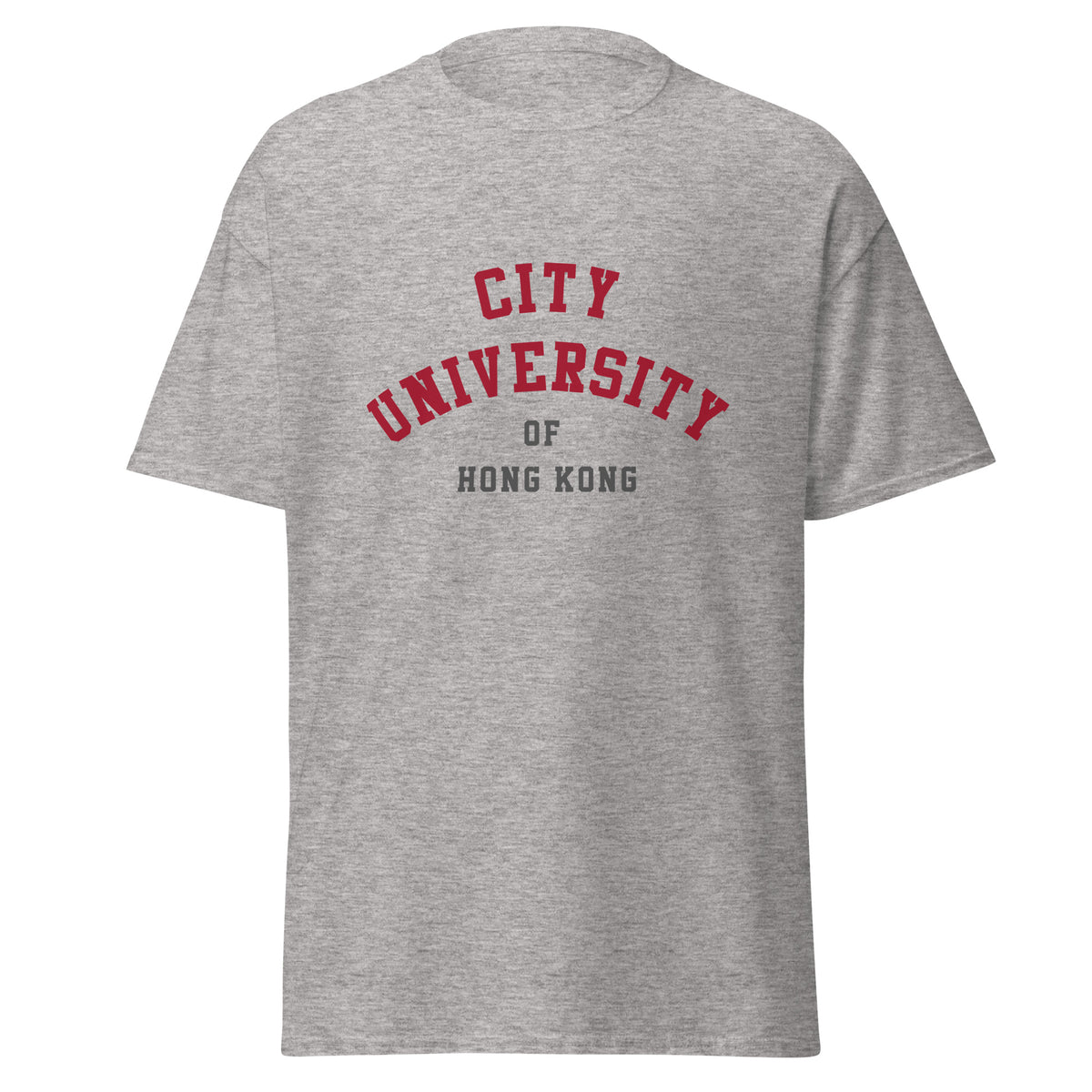 City University of Hong Kong Unisex classic tee, shown in Sport Grey, front view, sizes S–5XL