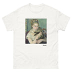 Unisex classic tee featuring Renoir's impressionist painting of a woman holding a cat