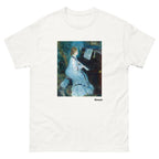 Unisex classic tee featuring Renoir's impressionist painting of a woman seated at a piano