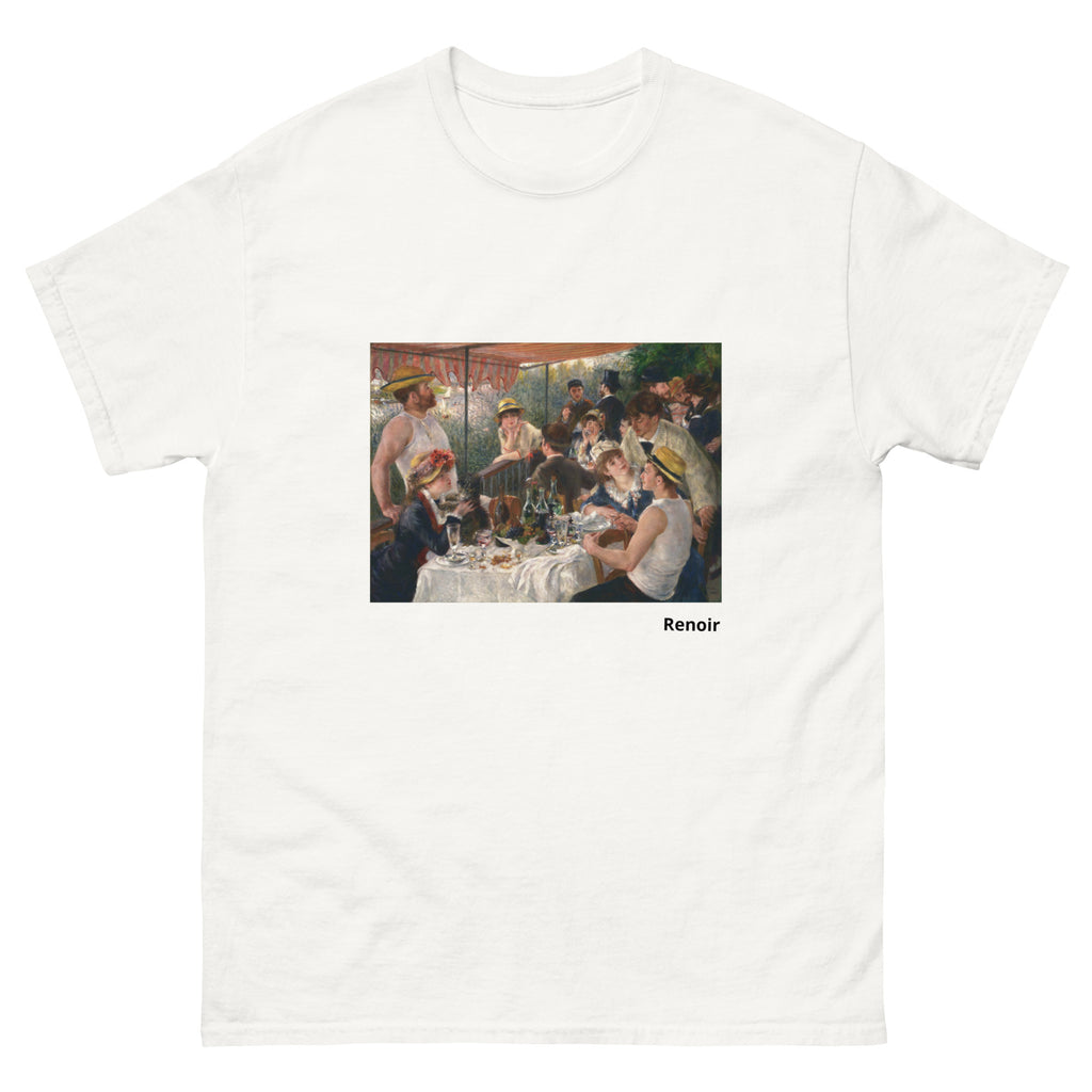 Unisex classic tee featuring Renoir's Luncheon of the Boating Party with lively outdoor gathering
