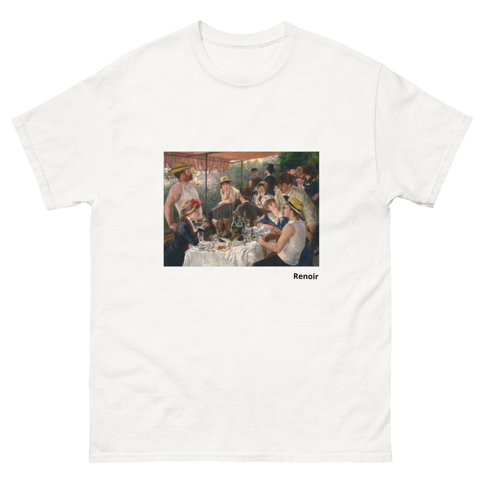 Unisex classic tee featuring Renoir's Luncheon of the Boating Party with lively outdoor gathering