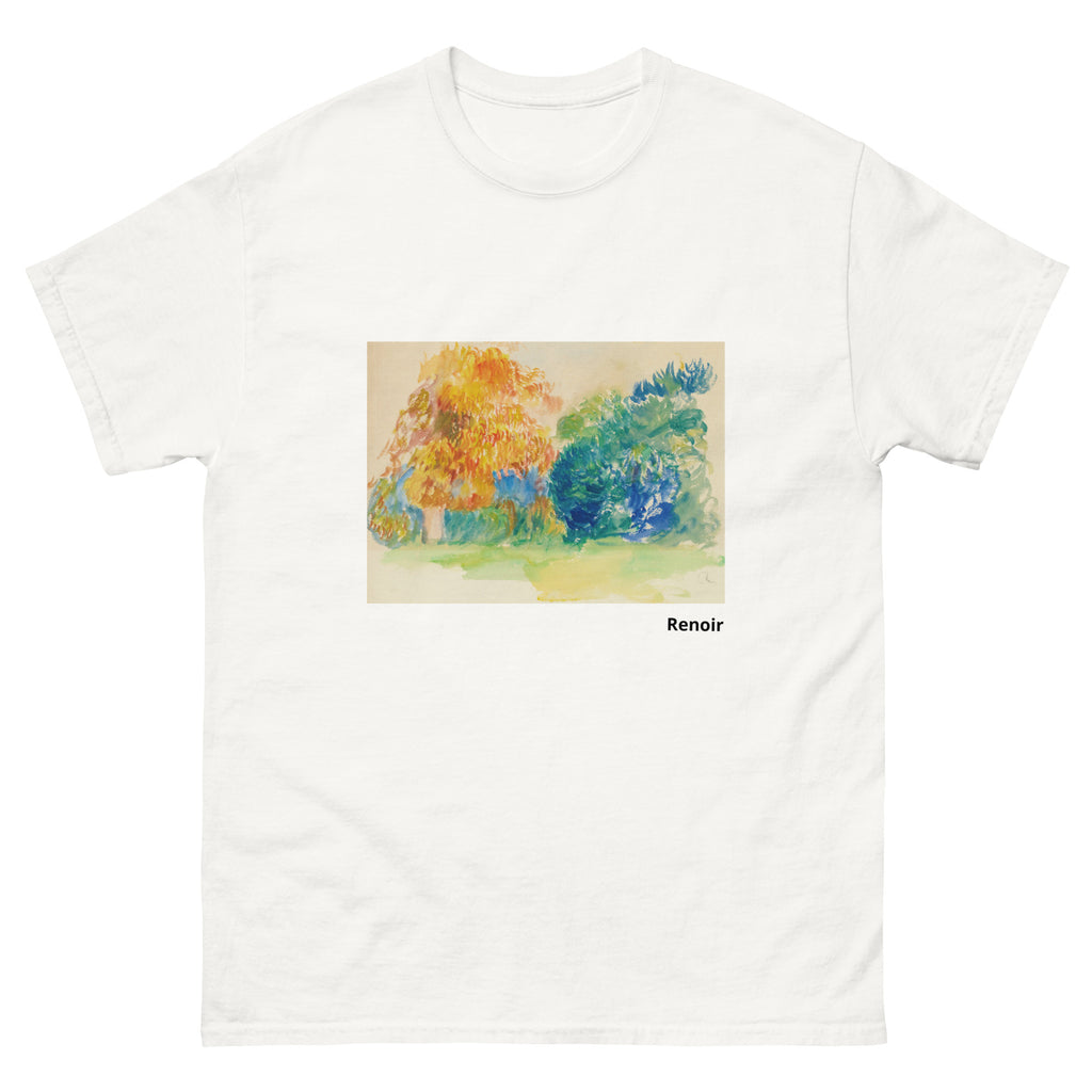 Unisex classic tee featuring Renoir's impressionist painting of trees Les Arbres
