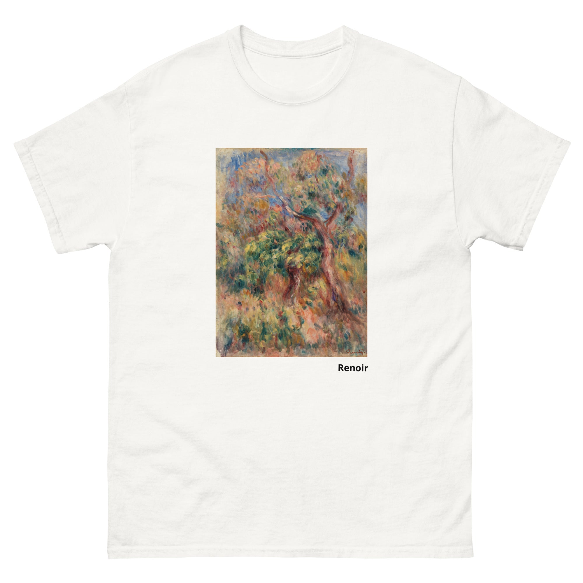 Unisex classic tee featuring Renoir's impressionist landscape painting with lush greenery
